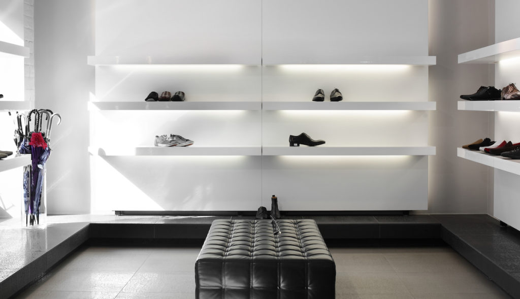 bright large shoe store with luxury collection